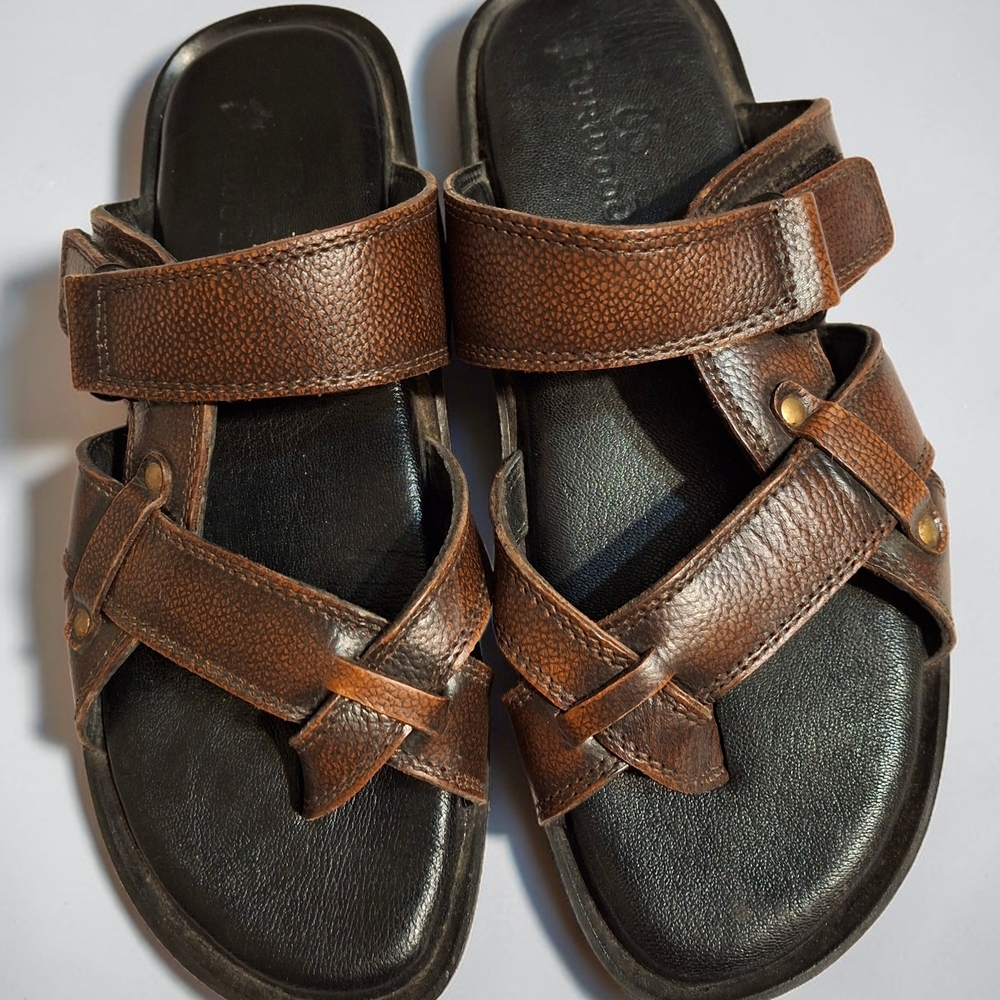 Burwood Men's Brown Leather Slide Sandals Sz 40